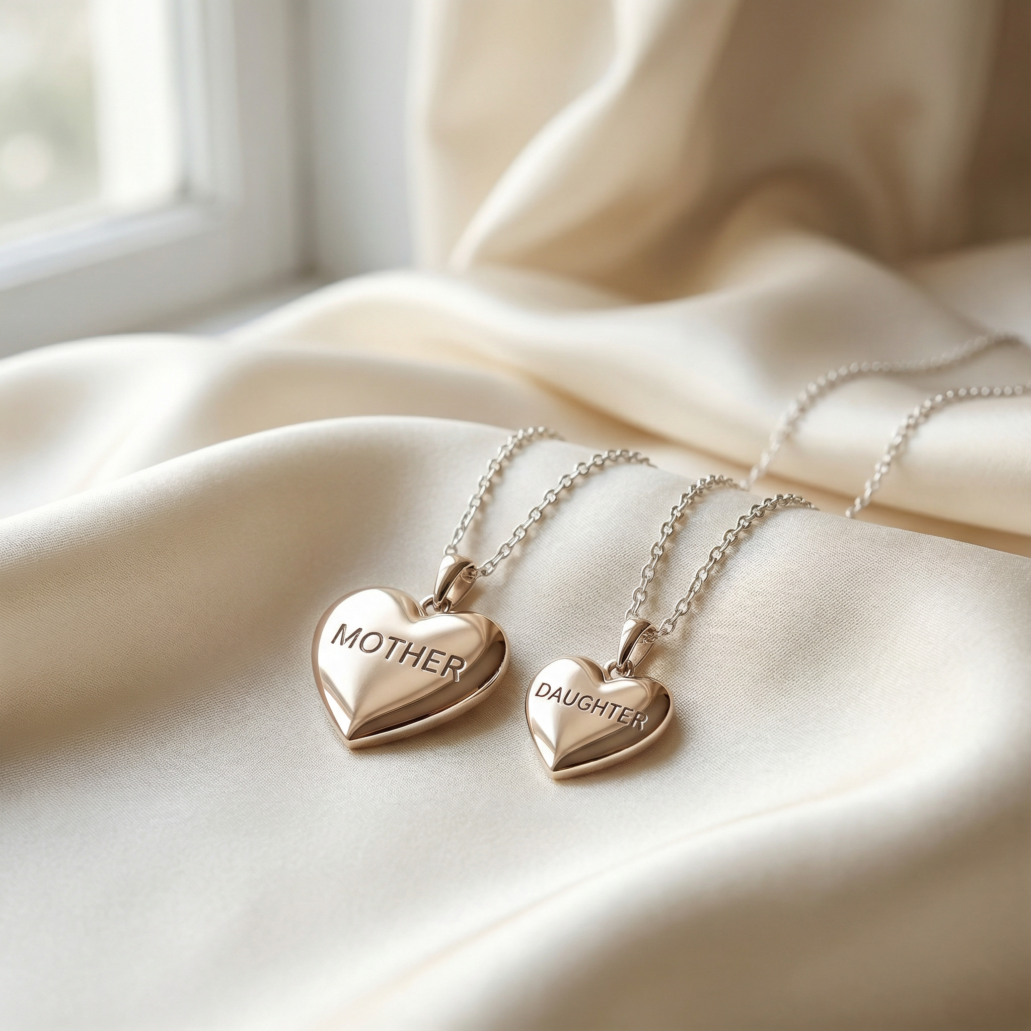 Mother Daughter Necklace Set - Sterling Silver Heart Pendant