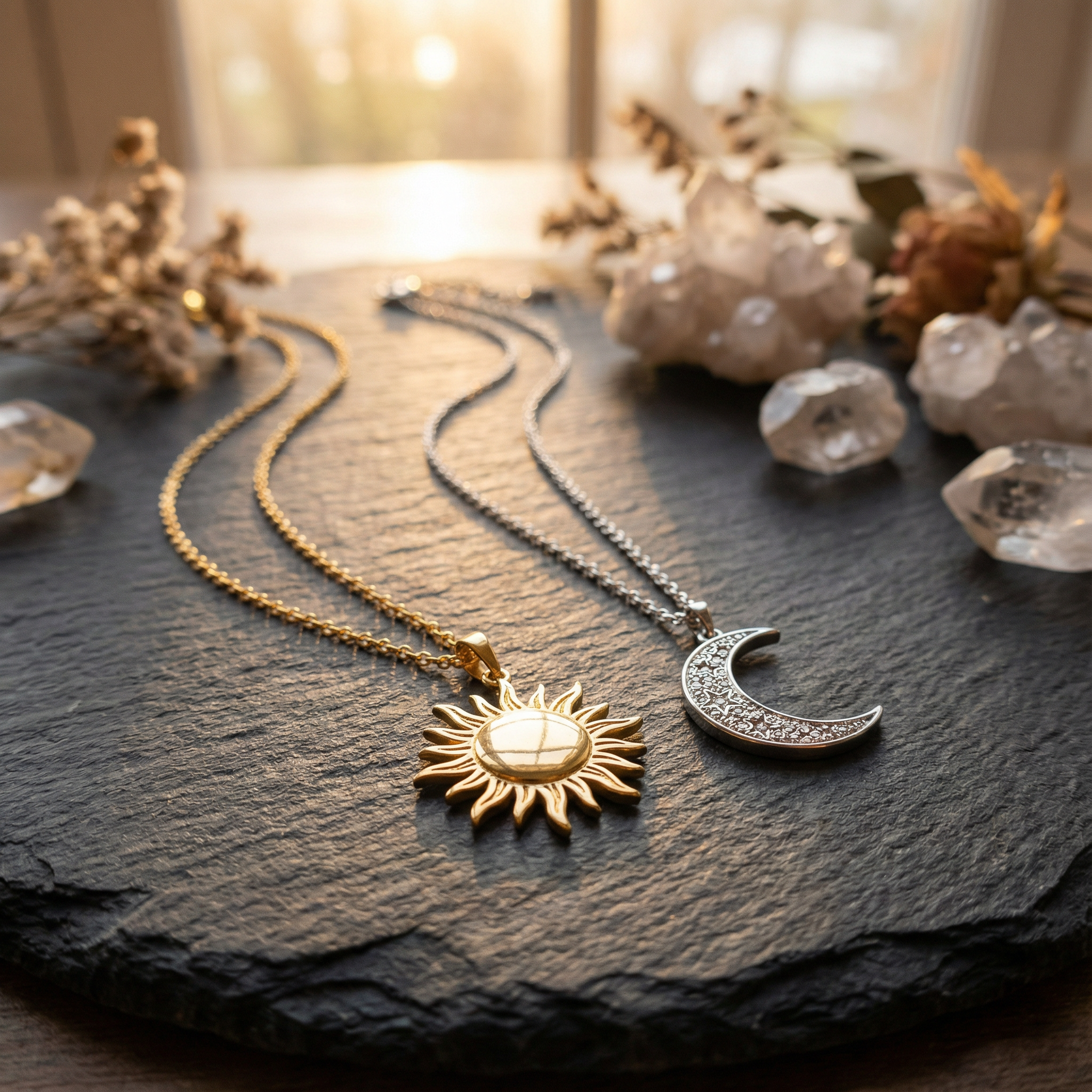 Sun and Moon Matching Necklace Set for 2