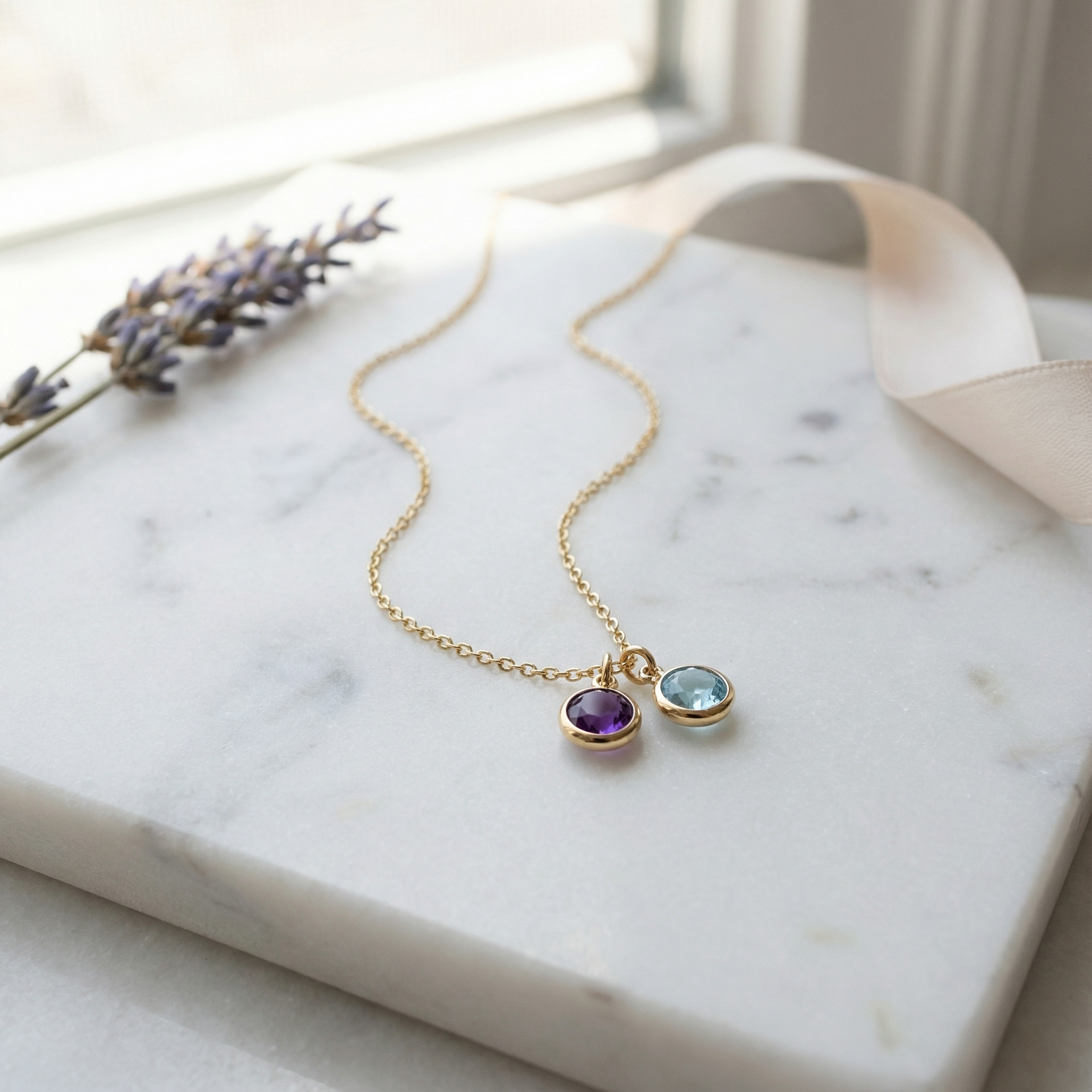 Birthstone Necklace for Mom and Daughter