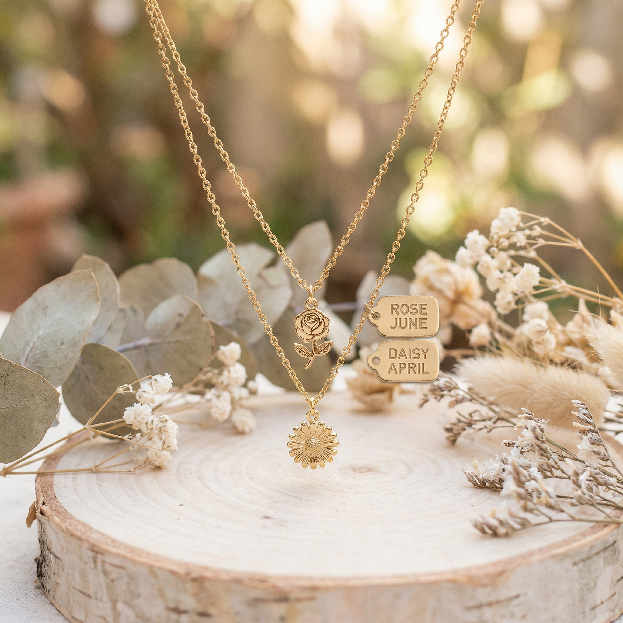 Birth Flower Necklace Set